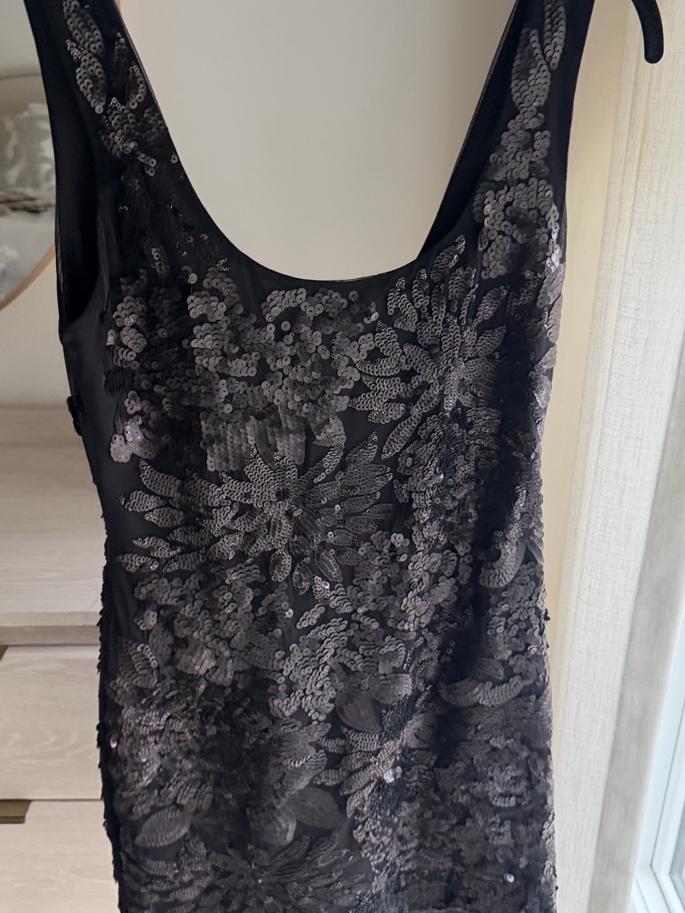 Hale Bob Black Sequin Floral Sheath Dress